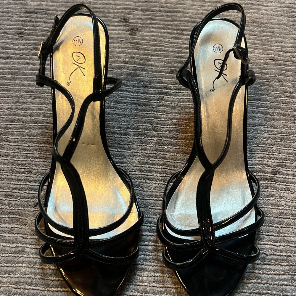It's OK Strappy Back Black Heels Sandals 11w Women's 9.5m Men's